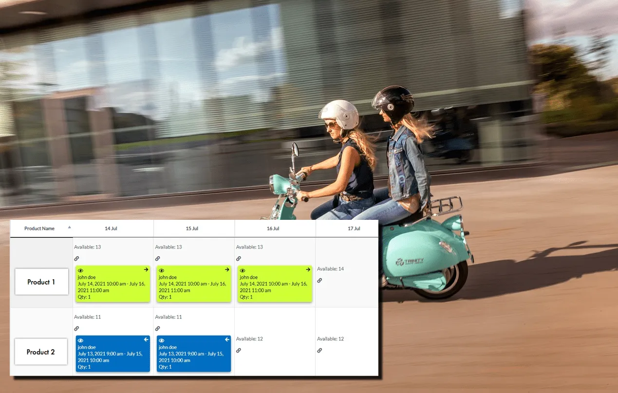 Availability calendar for scooter rentals